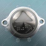 Кнопка вызова/приказа, KONE, AVDBUT, символ ВВЕРХ, круглая, серебристая поверхность, белая подсветка, нержавеющая сталь, с крепёжными отверстиями и шрифтом Брайля