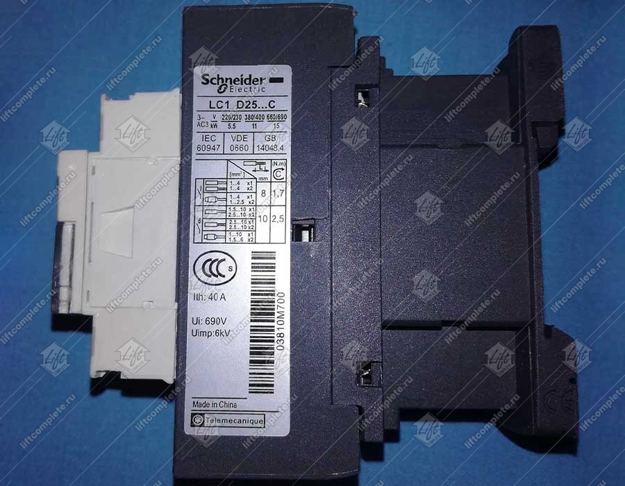 Контактор, SCHNEIDER, TeSys, LC1D25, 3P, 25A, 1NC+1NO, 110VAC