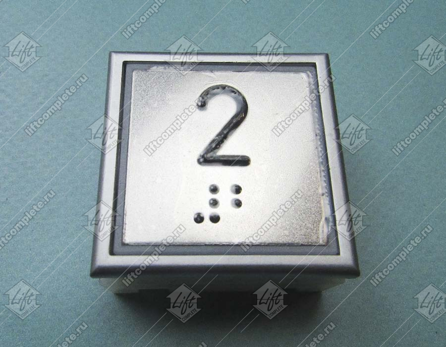 Кнопка вызова/приказа, THYSSEN, KT40, 40x40, голубая подсветка, 2 этаж, низкая, с Брайлем