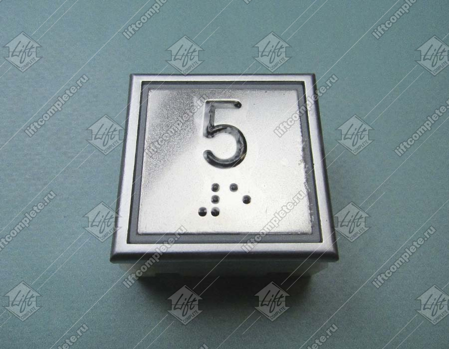 Кнопка вызова/приказа, THYSSEN, KT40, 40x40, голубая подсветка, 5 этаж, низкая, с Брайлем