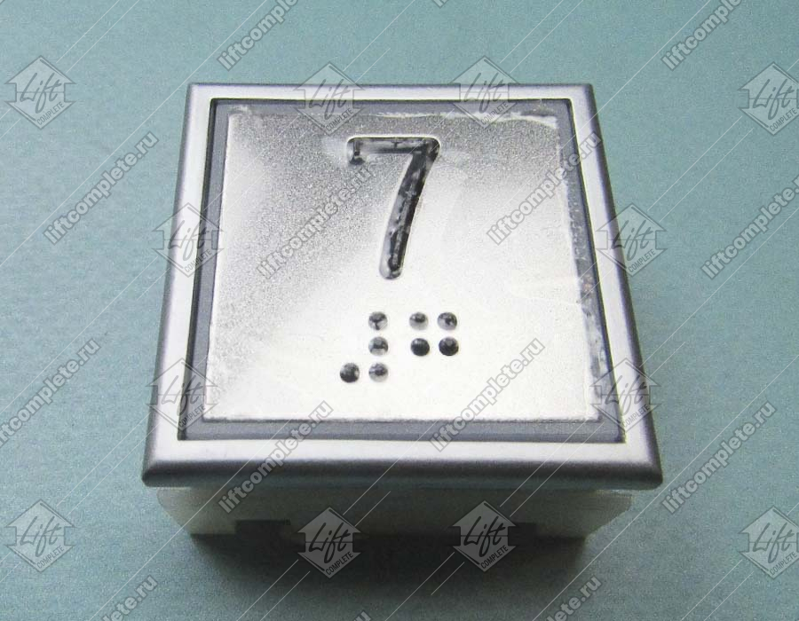 Кнопка вызова/приказа, THYSSEN, KT40, 40x40, голубая подсветка, 7 этаж, низкая, с Брайлем